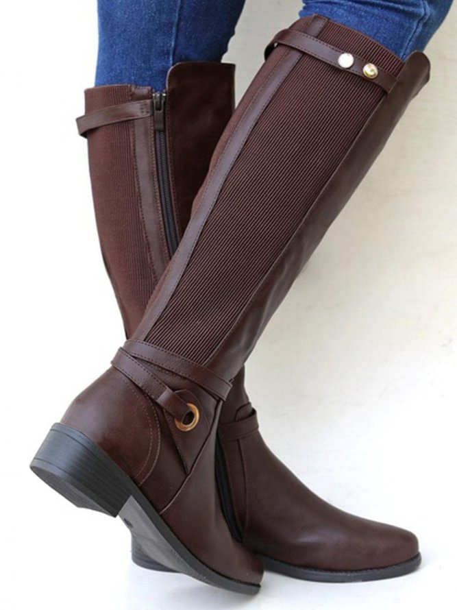 Vintage Plus Size Knit Paneled Riding Boots with Size Zipper