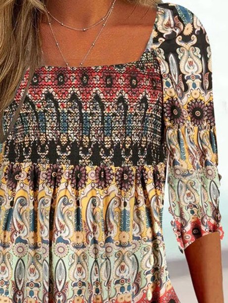 Women's Square Neck Ombre Ethnic Regular Fit Tunic Tops