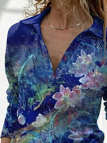 V Neck Loose Floral Casual Top