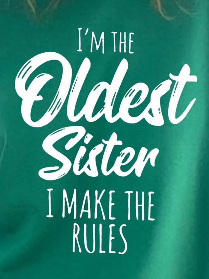 Casual Crew Neck Cotton-Blend Oldest Sister Sweatshirt