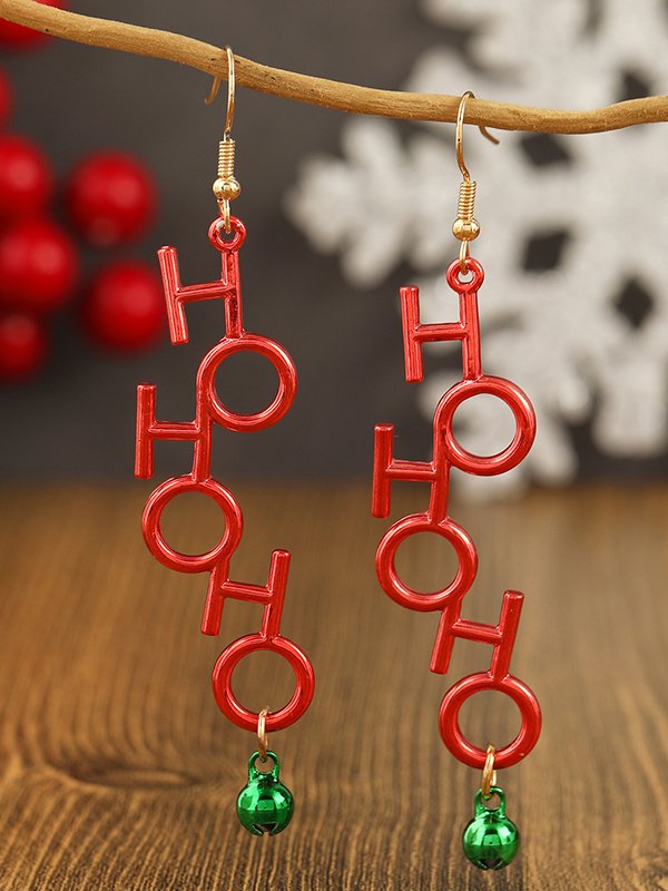 HOHOHO Letter Pattern Bell Earrings Daily Christmas New Year Music Festival Jewelry