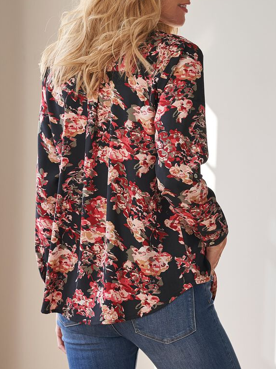 Floral Loose Crew Neck Casual Blouse