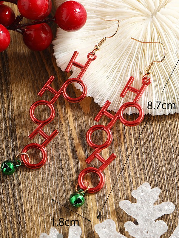 HOHOHO Letter Pattern Bell Earrings Daily Christmas New Year Music Festival Jewelry