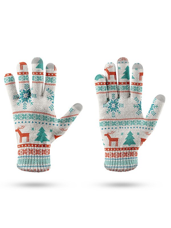 Casual Snowflake Christmas Pattern Cotton Five Finger Gloves Autumn Winter Warm Accessories