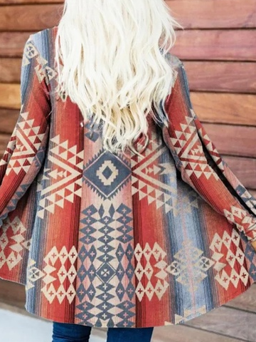 V Neck Casual Ethnic Other Coat