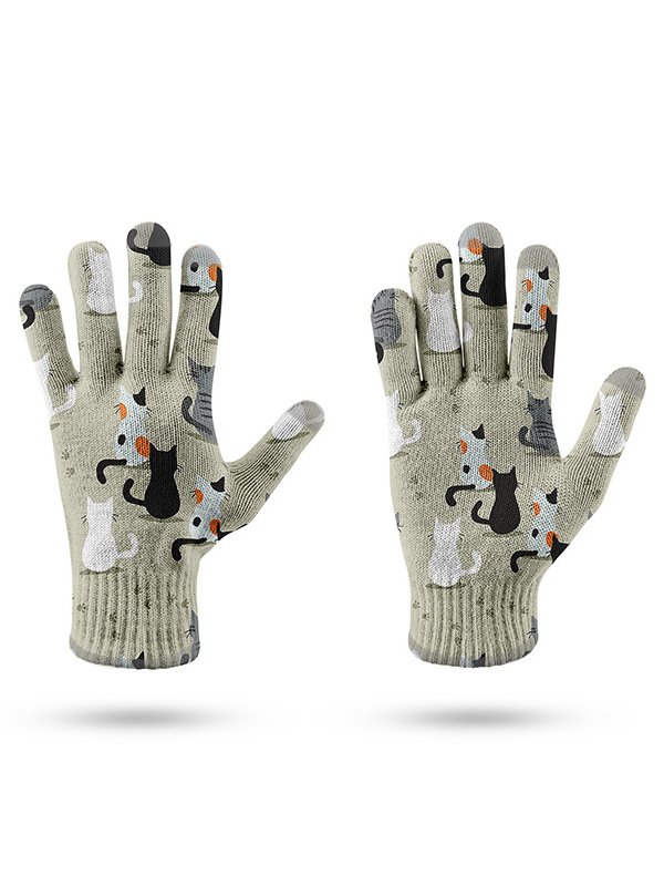 Casual Cat Pattern Cotton Five Finger Gloves Autumn Winter Fun Cartoon Accessories