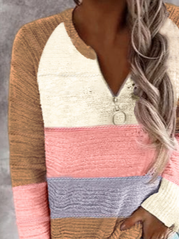 Color Blocking Long Sleeve Shift Casual Sweater with zipper