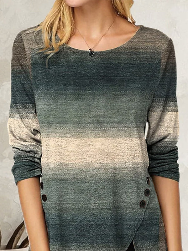 Ombre Striped Crew Neck Regular Fit Casual T-Shirt
