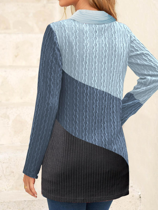 Color Block Casual Patchwork V Neck Long Sleeve Sweatshirt
