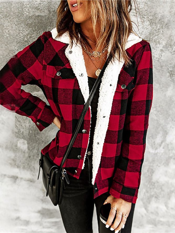 Buttoned Casual Plaid Teddy Jacket