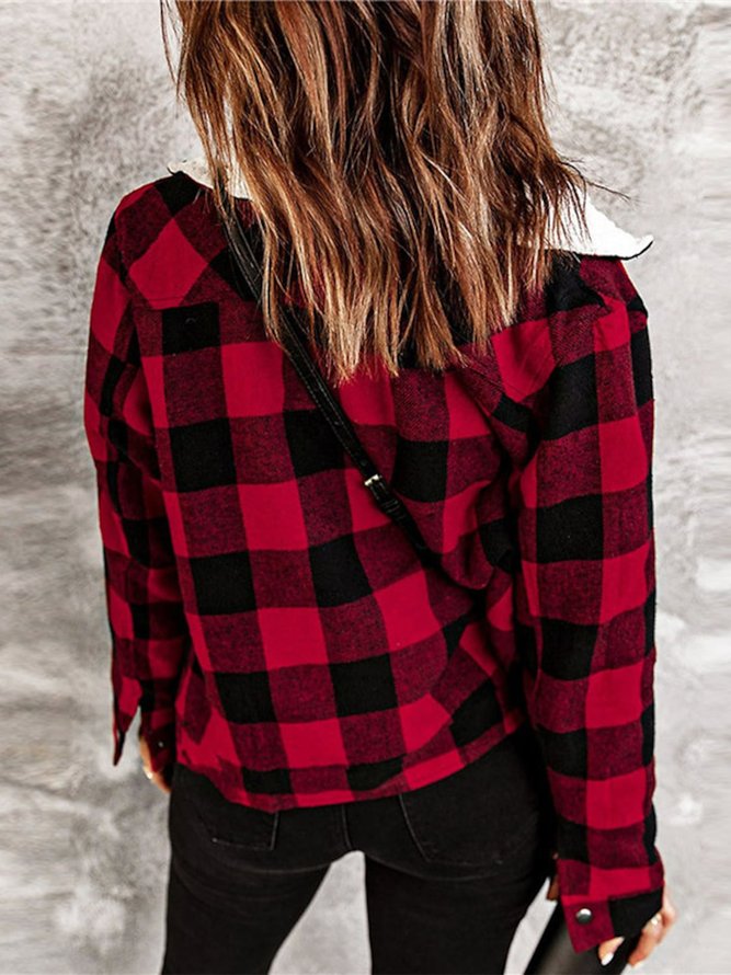Buttoned Casual Plaid Teddy Jacket