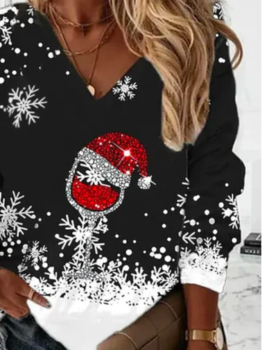 Casual V Neck Christmas Sweatshirt