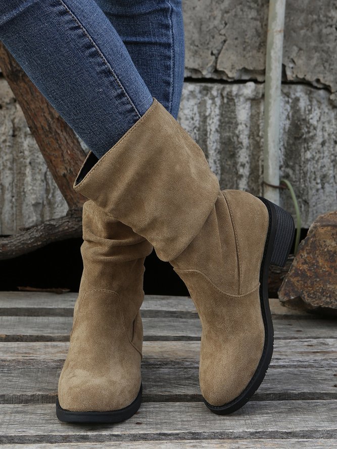 Plus Size Faux Suede Slip On Slouchy Boots