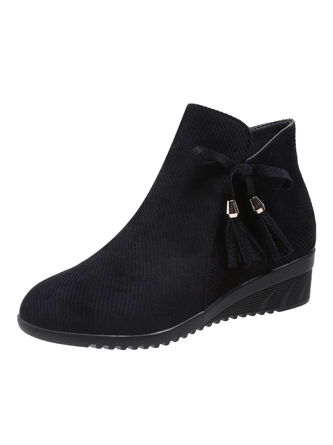 Casual Bow Decor Side Zip Wedge Boots