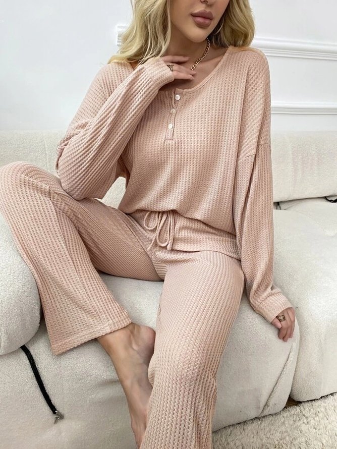 Waffle Loose Button Casual Two-Piece Set