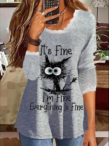 Crew Neck Casual Text Letters Top