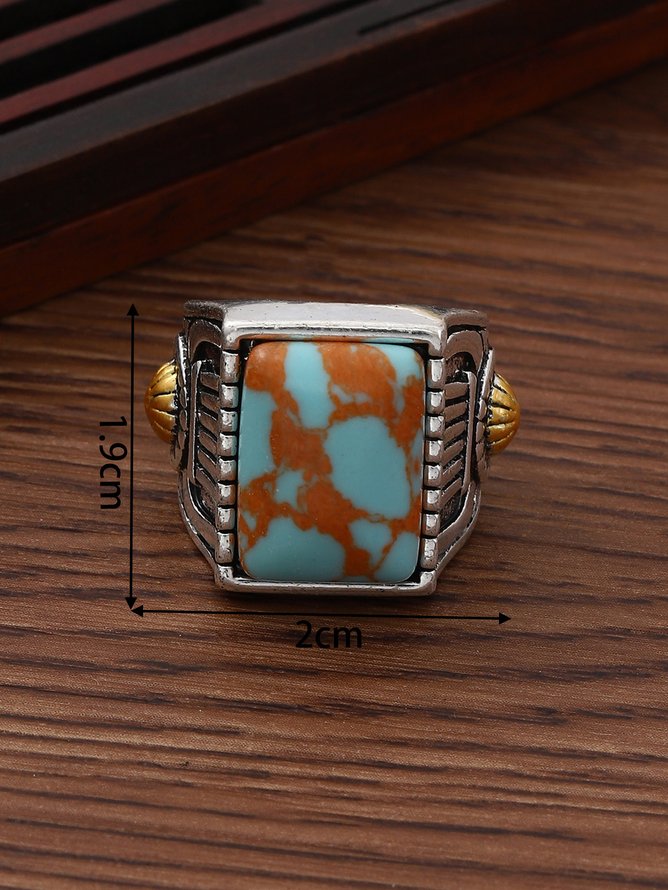 Ethnic Vintage Distressed Silver Turquoise Ring Boho Jewelry
