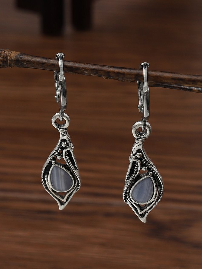 Bohemia Vintage Silver Marbled Crystal Earrings Ethnic Jewelry