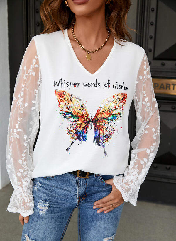 Butterfly Loose Casual V Neck Top