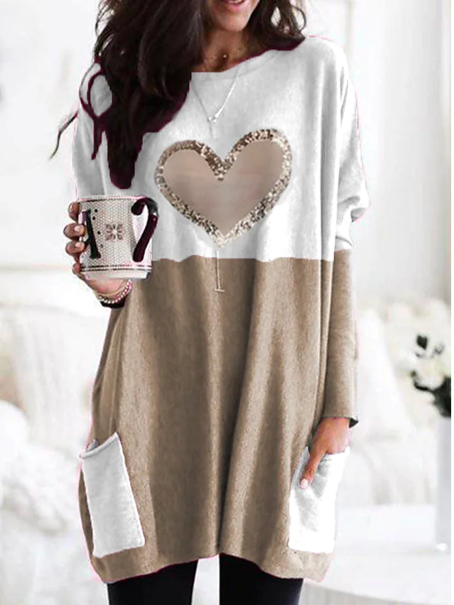 Loose Casual Crew Neck Heart/Cordate Valentine's Day  Dress