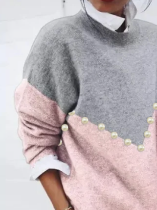 Casual Yarn/Wool Yarn Color Block Sweater