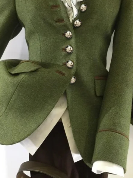 Green Paneled Plain Wool Blend Long Sleeve Outerwear