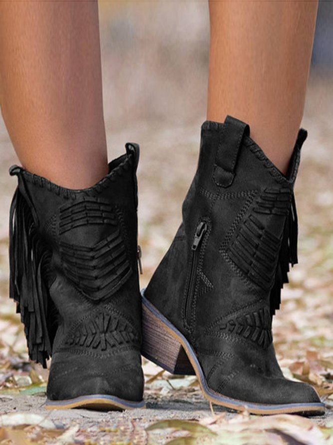 Western Fringe Woven Vintage Cowboy Boots