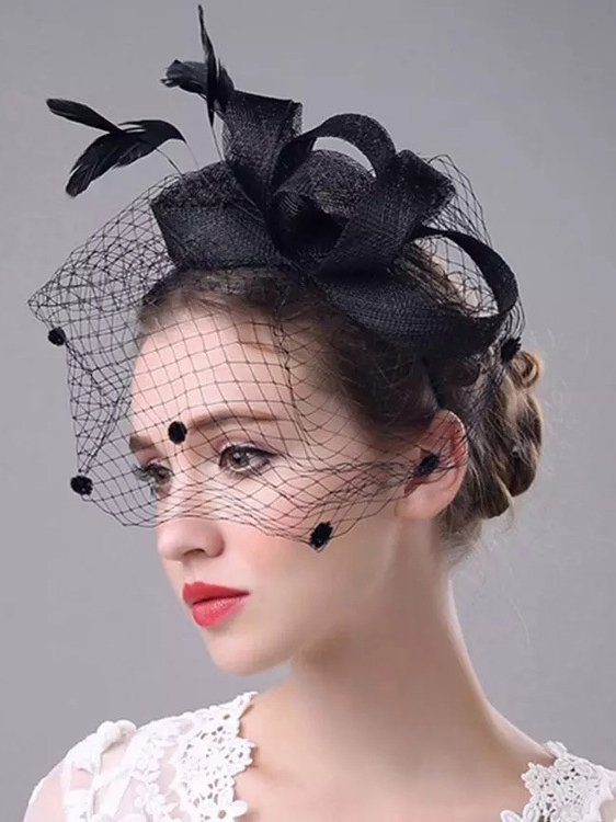 Banquet Party Bow Top Hat Bridal Feather Mesh Headdress Hair Accessories