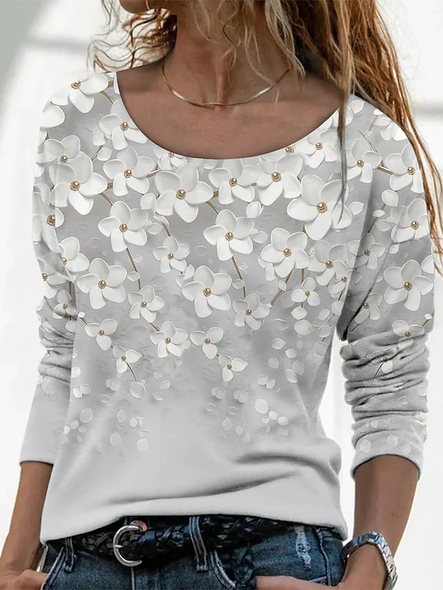Floral Crew Neck Casual Loose T-Shirt