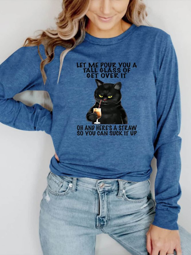 Loose Crew Neck Cat Casual T-Shirt