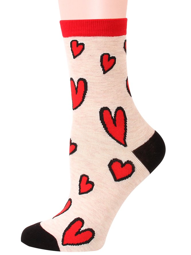 Casual Heart Pattern High Stretch Cotton Socks Valentine's Day New Year's Day Accessories