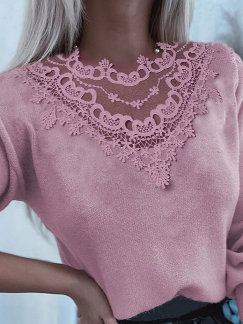 Regular Fit Lace Casual Crew Neck Sweater