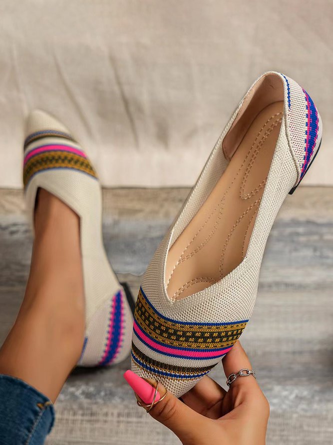 Ethnic Striped Breathable Mesh Fabric Plus Size Flat Shoes