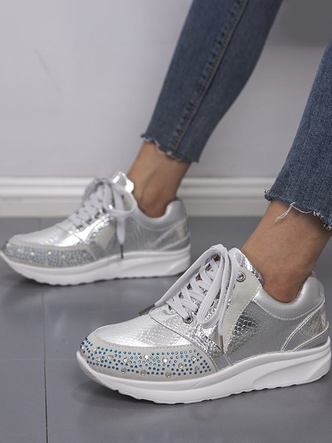 Stylish Rhinestone Lightweight Lace-Up Sneakers