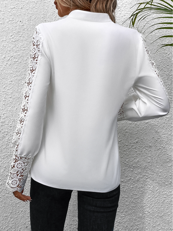 Casual Stand Collar Floral Lace Top