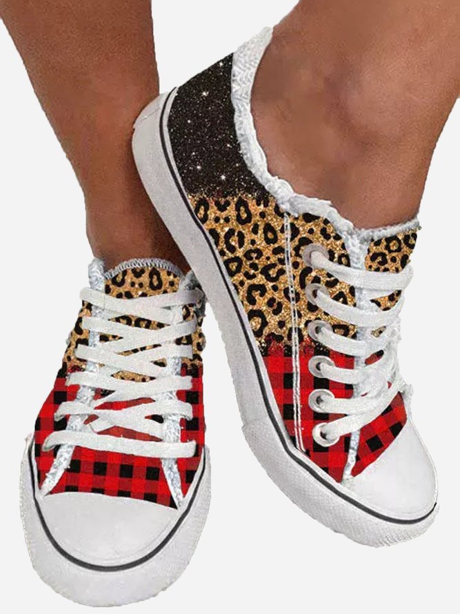 Christmas Leopard Check Panel Canvas Shoes