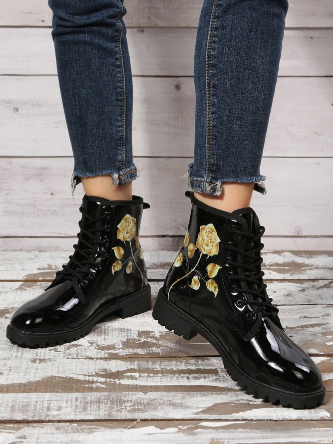 Valentine's Gold Rose Graphic Booties