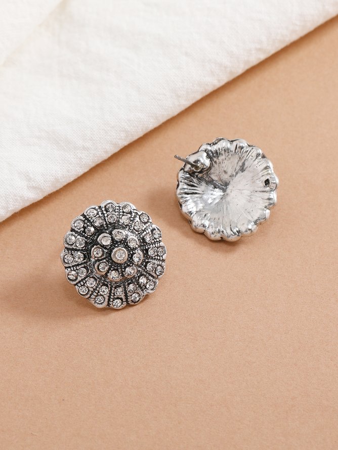 Ethnic Vintage Distressed Diamond Floral Pattern Earrings Bohemian Resort Jewelry