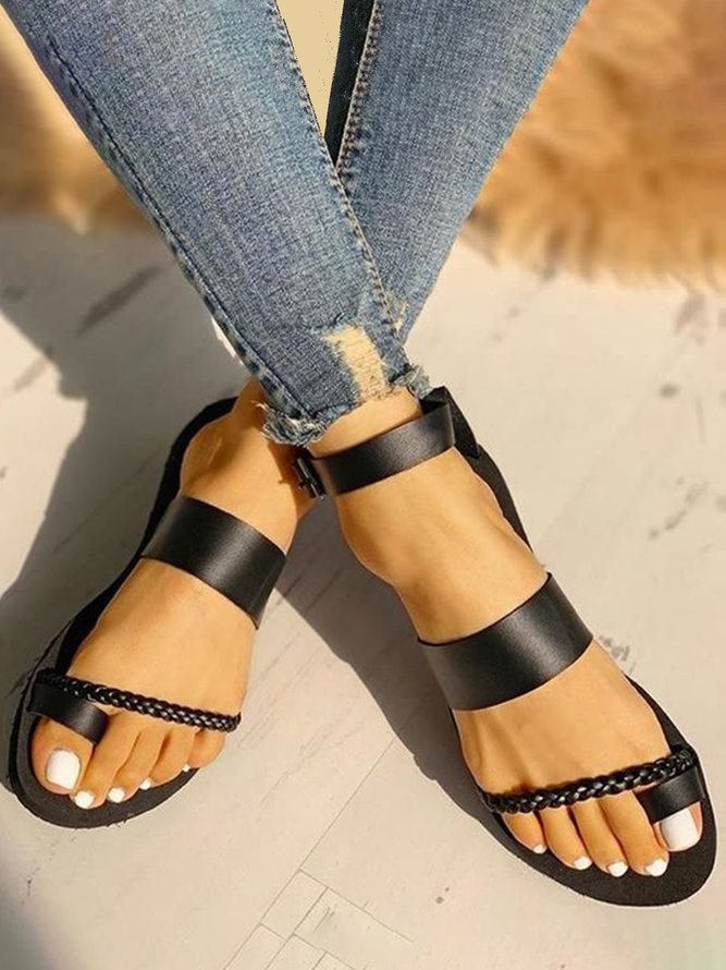 Black Leather Woven Thongs Greek Sandals