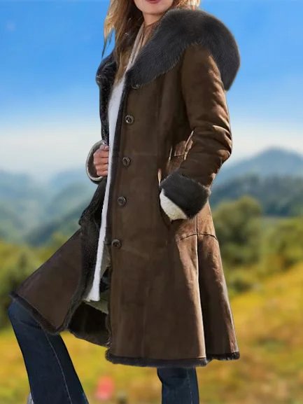 Vintage Long Sleeve Faux Suede Outwear-Coats-image-5020721
