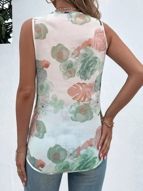 V Neck Floral Loose Casual Tank
