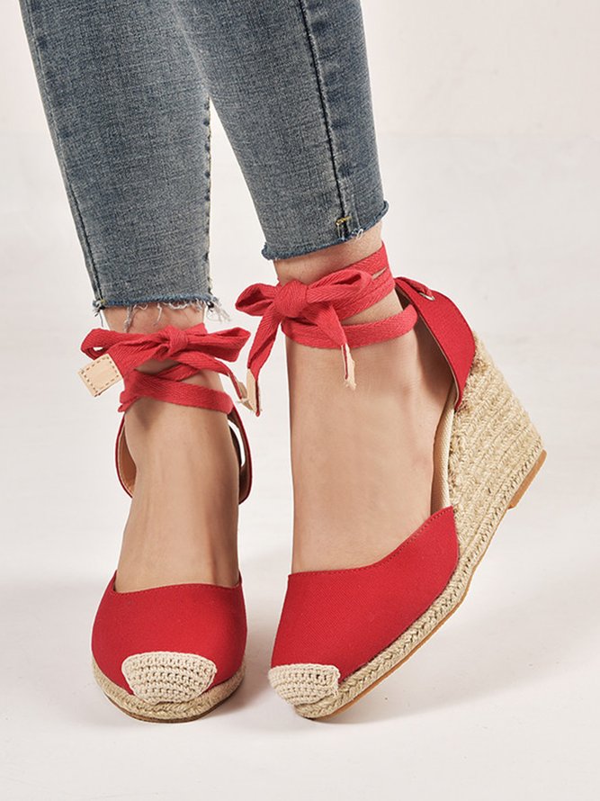 Beach Vacation Strappy Ankle Straw Wedge Sandals
