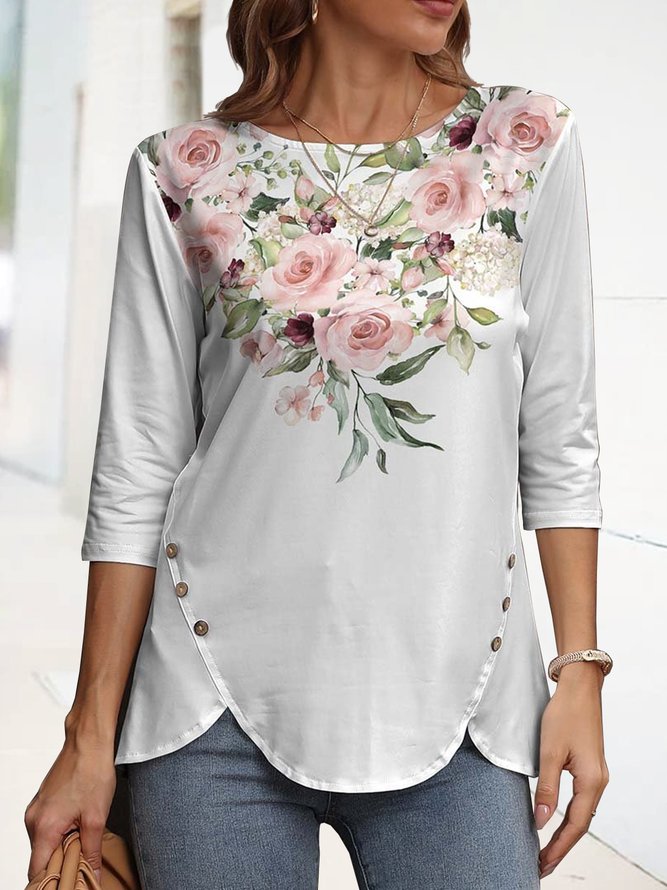 Knitted Buttoned Casual Crew Neck Top