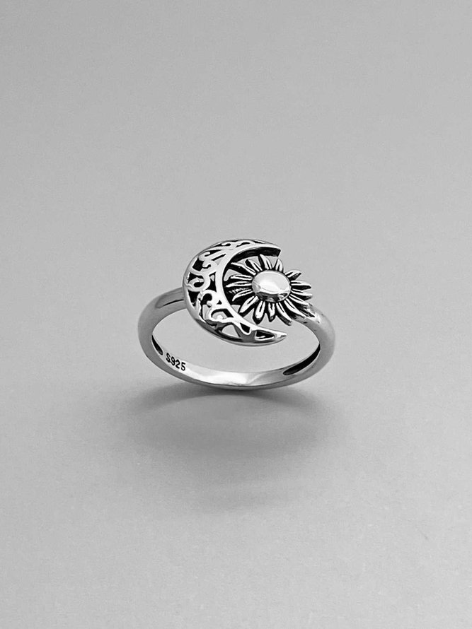 Retro Sun Moon Pattern Open Ring Ethnic Style Daily Jewelry