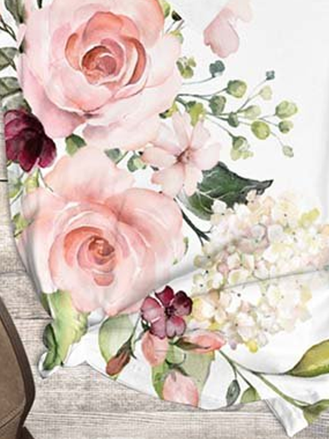White & Pink Floral V-Neck Tee