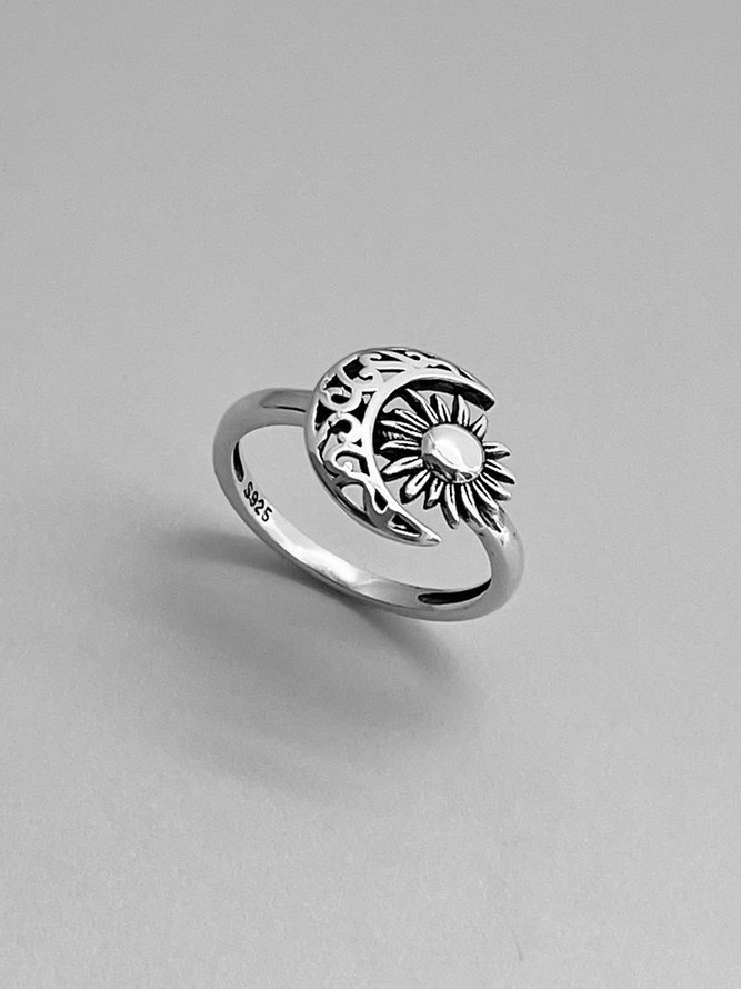 Retro Sun Moon Pattern Open Ring Ethnic Style Daily Jewelry
