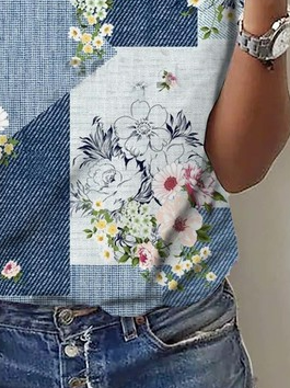 Casual Knitted Floral Crew Neck T-Shirt