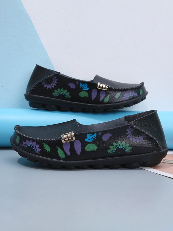 Plus Size Comfy Floral Moccasin Peas Shoes