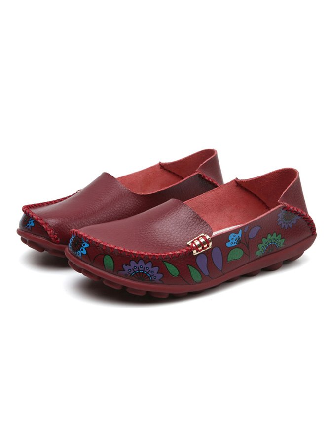 Plus Size Comfy Floral Moccasin Peas Shoes