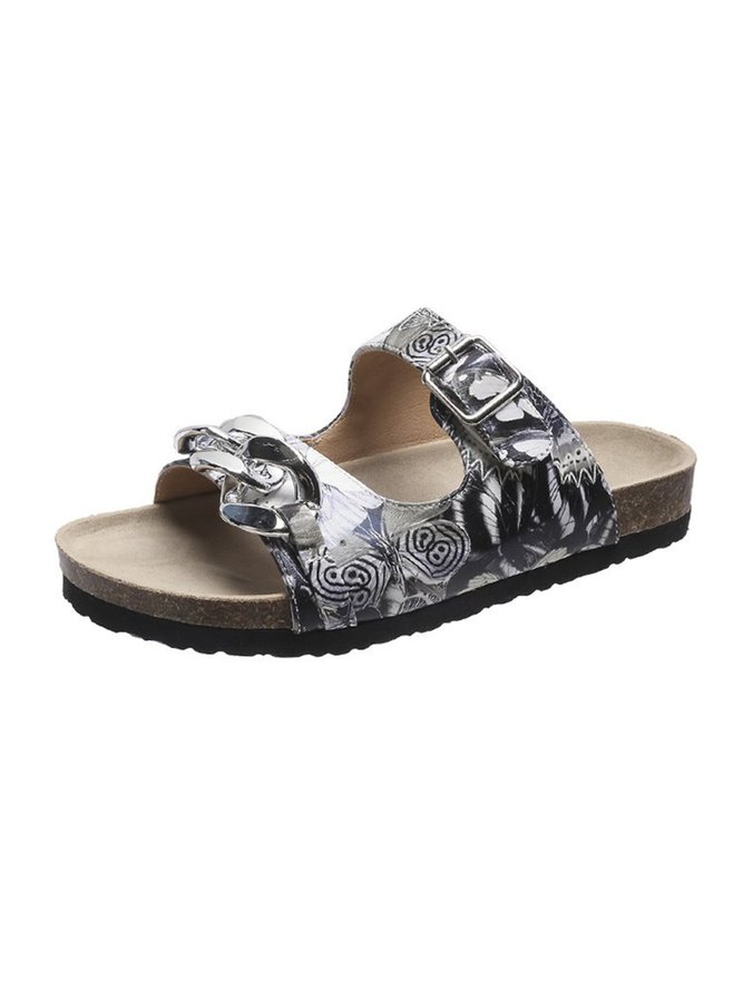 Butterfly Leopard Thick Chain Buckle Beach Slippers